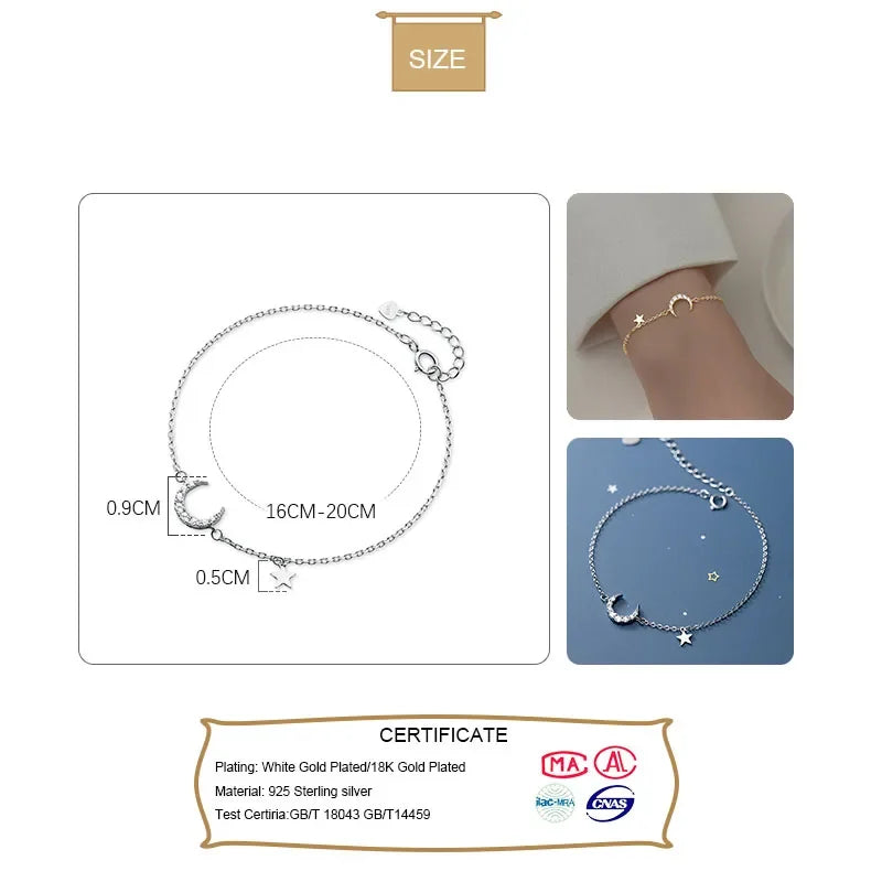 Trustdavis Genuine 925 Sterling Silver Fashion Sweet Moon CZ Star Bracelet For Women Wedding Valentine's Day Jewelry Gift DB1166