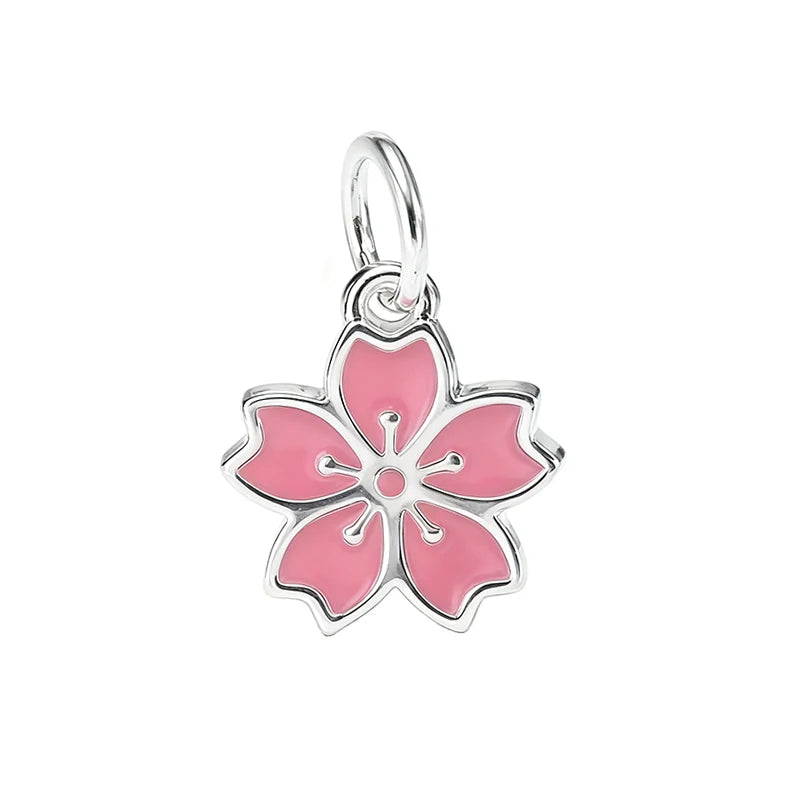 TrustDavis Real 925 Sterling Silver Glue Cherry Blossoms Romantic Flower Charm Pendant Handmade DIY Accessories Wholesale DZ1818