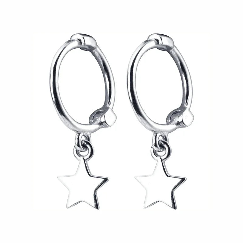 TrustDavis Real 925 Sterling Silver Star Hoop Earrings For Women Men Girl Wedding Party Christmas Gift Fine S925 Jewelry DS900