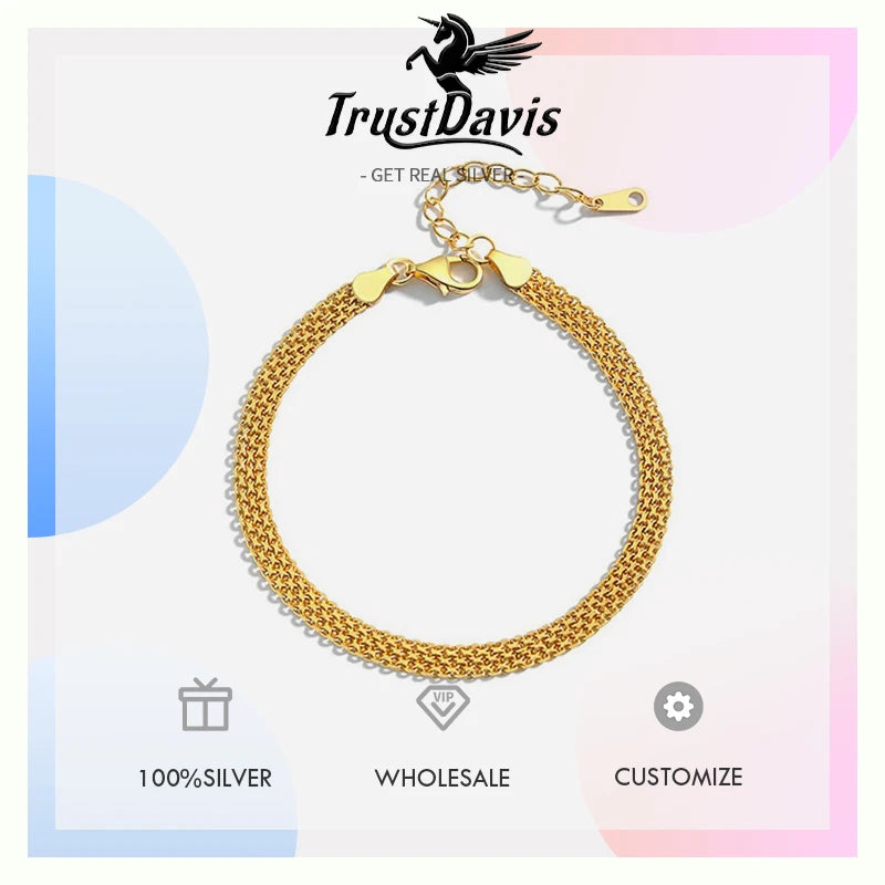 TrustDavis Girls 925 Sterling Silver Women's Bracelets Fashion Simple Sparkling Bracelet for Women Girl Gift Fine Jewelry DS4663