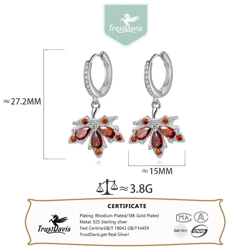 Trustdavis Real 925 Sterling Silver Sweet Fashion Maple Leaves Hoop Earrings Women Girls Birthday Party Gift Jewelry DS4141