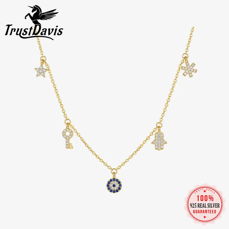 Real 925 Sterling Silver  Evil Eye Tassel Necklace DS4945