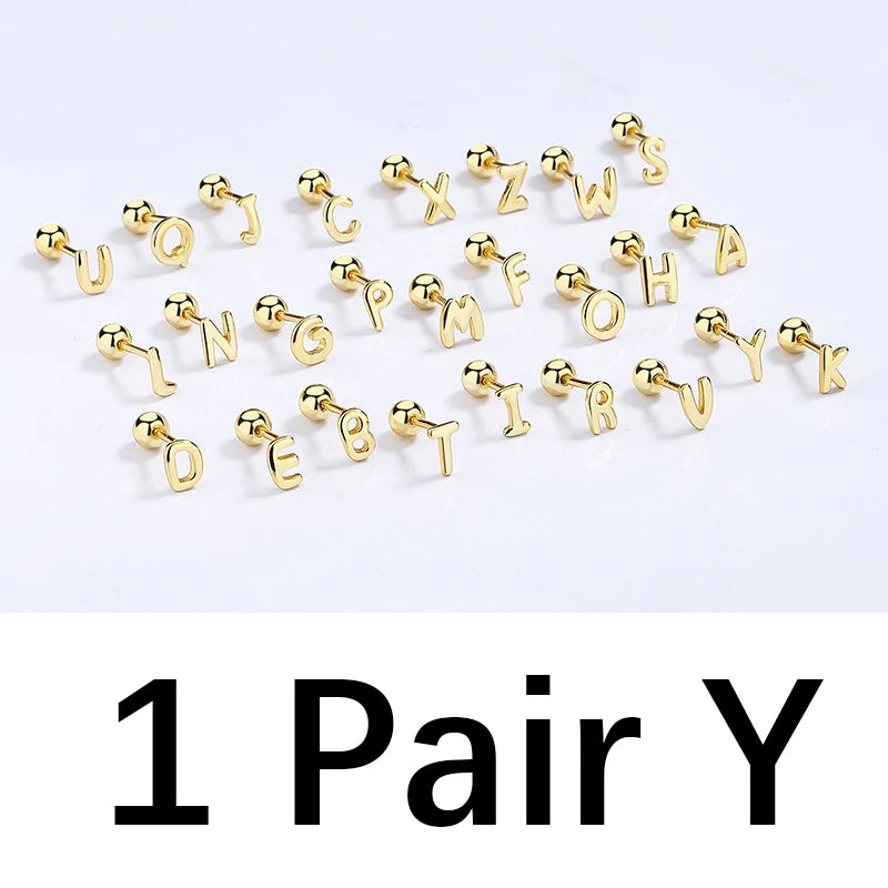 TrustDavis Real 925 Sterling Silver 26 Letter Screw Beads Stud Earring For Women Children Baby Minimalist Fine Jewelry DA2867