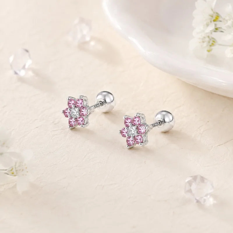 Pink Flower Zircon Earrings for Women Daily Wear Jewelry Gift DS4963