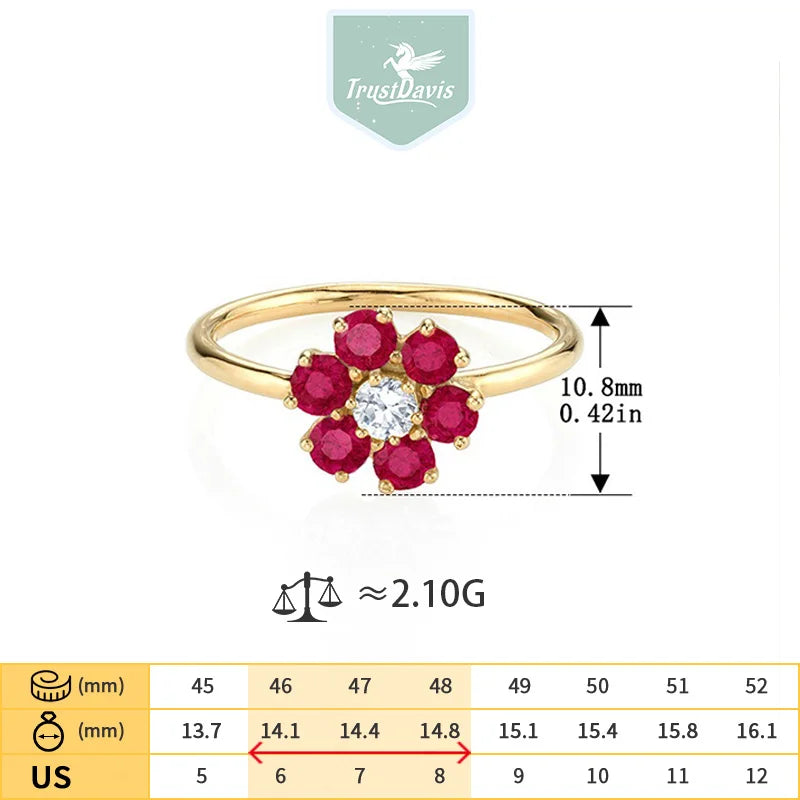 TrustDavis Real 925 Sterling Silver Women's Fashion Two-tone Flower Colored Zircon Ring for Women Girls Fine Jewelry Gift DS4708