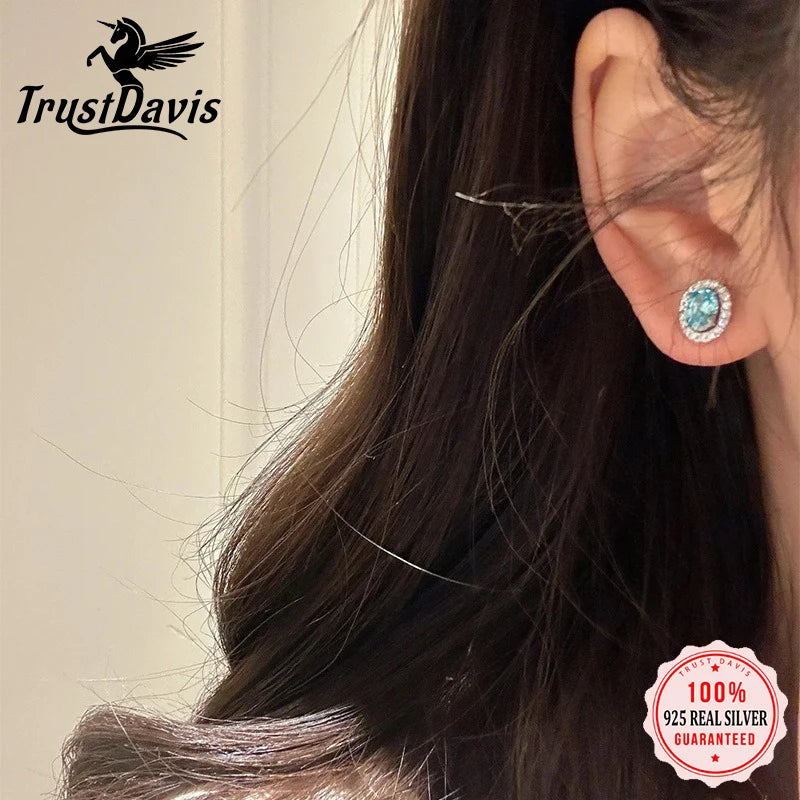 Blue Oval Zircon Stud Earrings DS4850