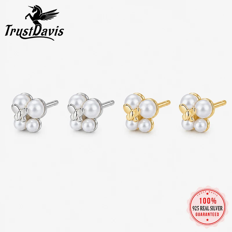 Pearl Stud Earrings Minimalist Double Butterfly Earrings DS4995