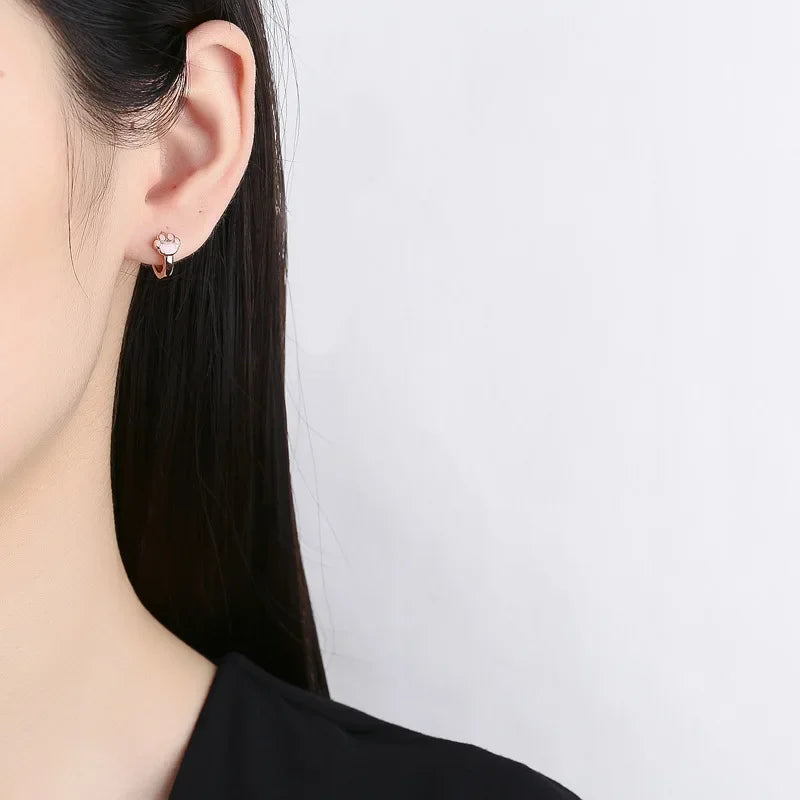 TrustDavis Genuine 925 Sterling Silver Cute Pink Cat Claw Hoop Earrings Women Fashion for Girls Anniversary Fine Jewelry DS3960