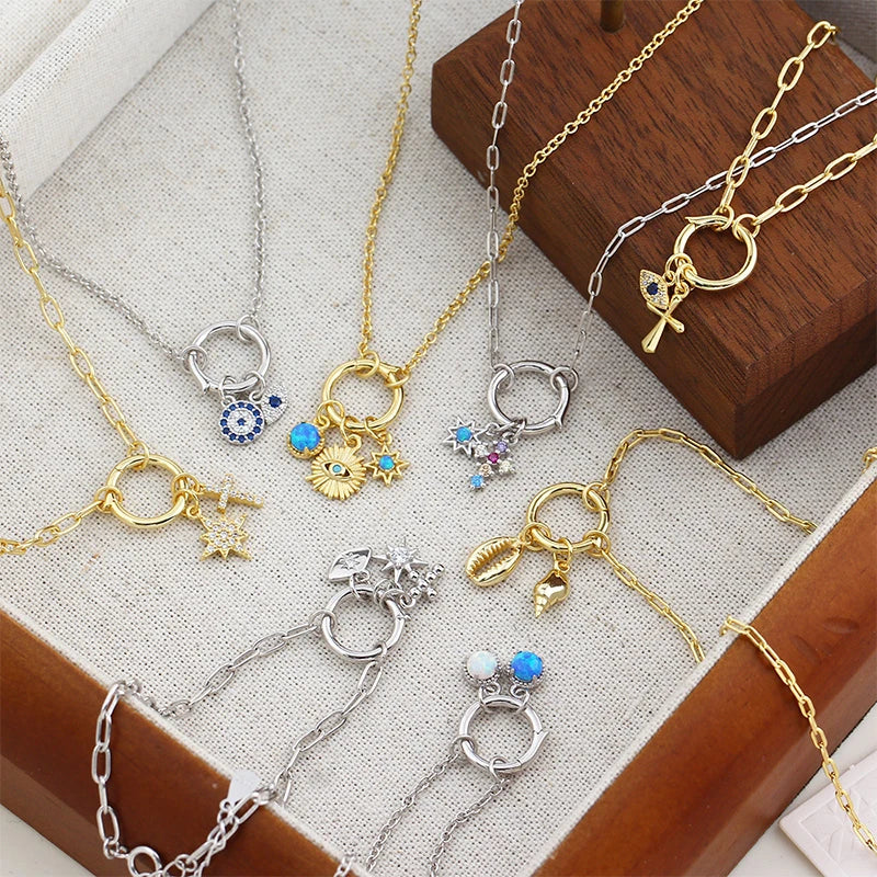 TrustDavis Real 925 Sterling Silver Fashion Cute Heart Star Charm Pendant Handmade DIY Accessories Fine Jewelry Wholesale DZ1813