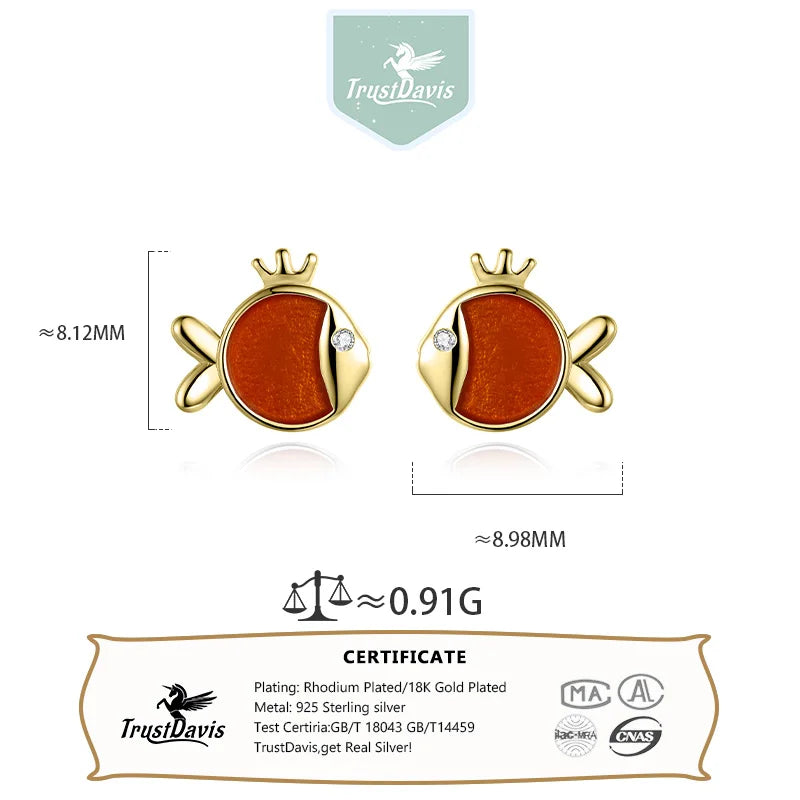 Trustdavis Real 925 Sterling Silver Cute Minimalist Animal Stud Earrings for Women Wedding Birthday Present Jewelry DA3211