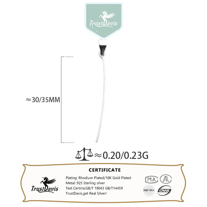 TrustDavis Authentic S925 Sterling Silver Fashion Long Needle Pendant Buckle DIY Accessories Fine Jewelry Wholesale DZ1799