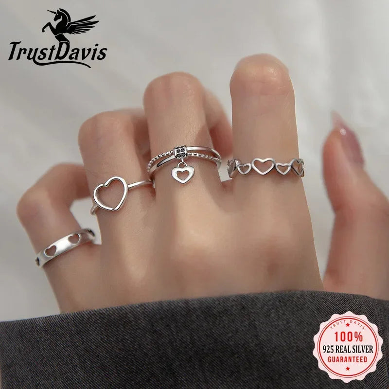 Heart Love Opening Rings For Women Wedding Party Gift Fine Jewelry DG0170