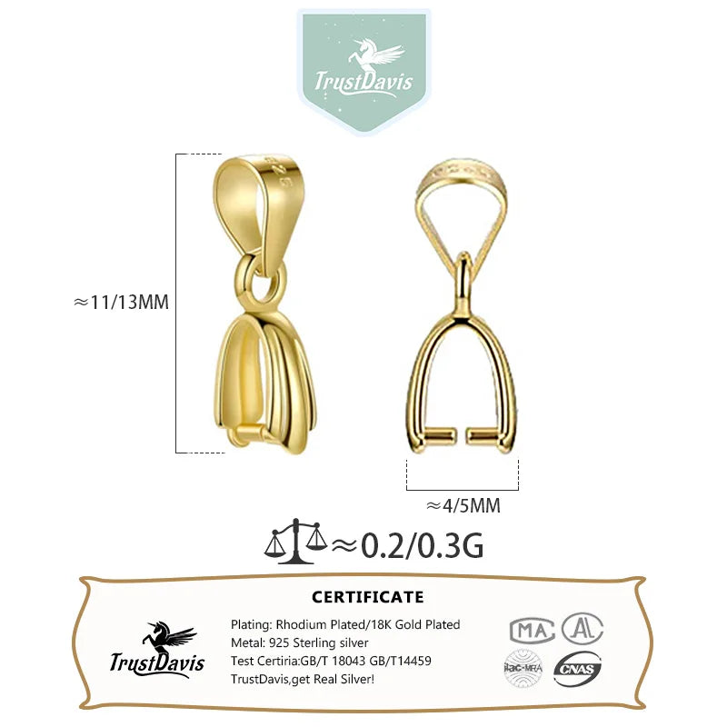 TrustDavis Real 925 Sterling Silver Pattern Edge Jade Clip DIY Jewelry Accessories K-gold Plated Rope Jade Pendant Button DZ753