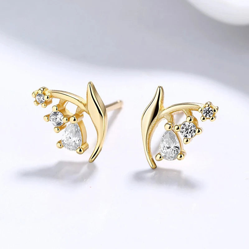 Lily of The Valley Stud Earrings Dainty CZ Floral Earrings DS4996