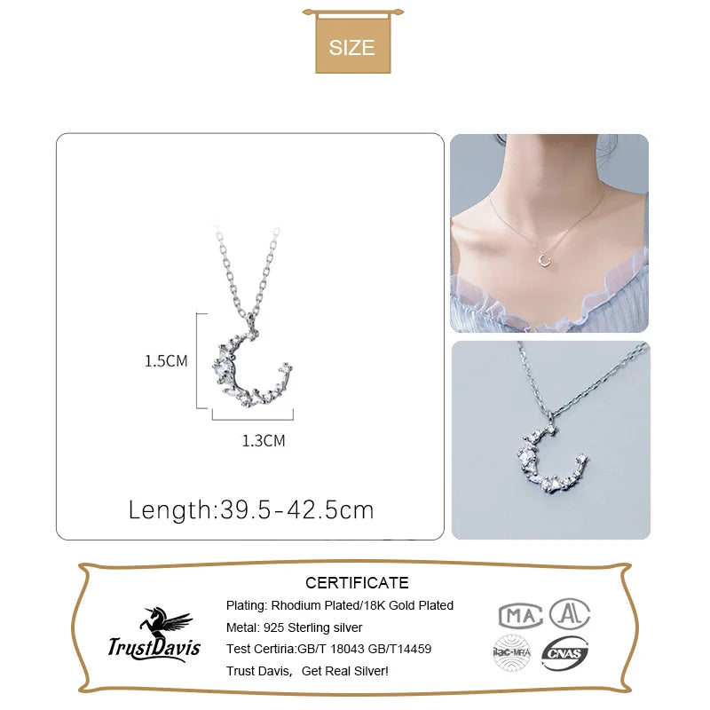 TrustDavis Real 925 Sterling Silver Fashion Twinkling Moon Ring Necklace For Women Wedding Anniversary Gift 925 Jewelry DS1348