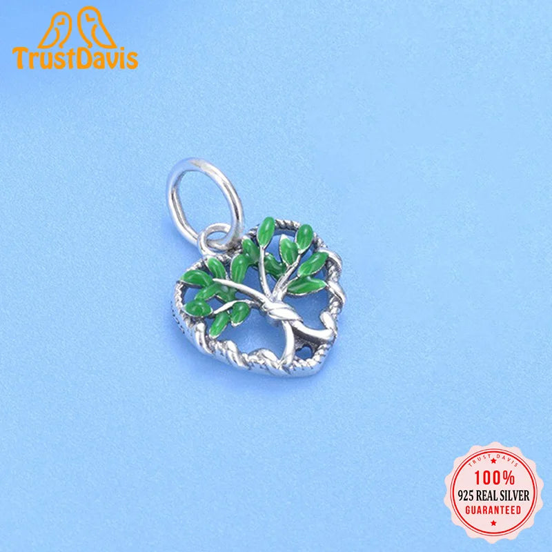 TrustDavis Real 925 Sterling Silver Charm Fashion Tree Plant Bracelet Necklace Handmade DIY Accessories Fine Jewelry DZ1632