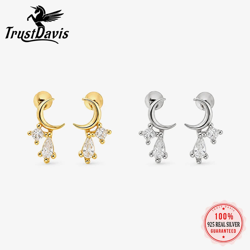 Moon Stud Earrings Minimalist Teardrop Zircon Screw Earrings DS5004