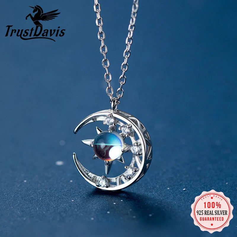 Trustdavis Real 925 Sterling Silver Fashion Sweet Romantic Star CZ Stud Earring for Women Wedding Party Fine S925 Jewelry DS3730
