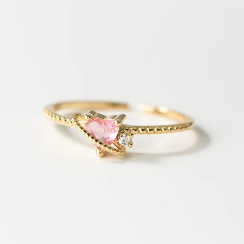 TrustDavis Girls Real 925 Sterling Silver Ring Romantic Heart Zircon Open Size For Women Girls Birthday Jewelry Gift DS4148