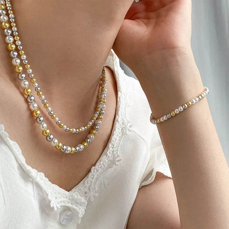 Trustdavis Genuine 925 Sterling Silver Minimalist Charm Mixed Color Round Bead Necklace Wedding Party Jewelry Gift DS4097