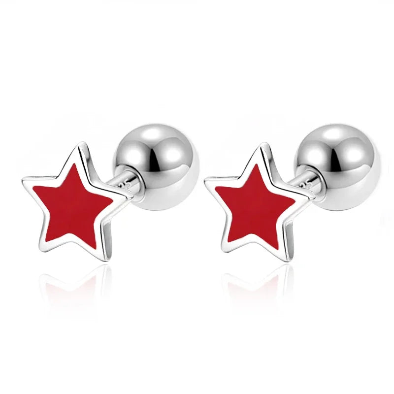 TrustDavis Real 925 Sterling Silver Heart Star Bead Screw Stud Earrings For Women Valentine's Day Fine S925 Jewelry Gift DA2871