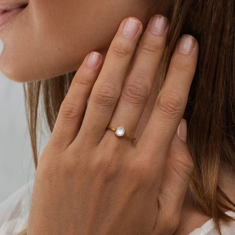 TrustDavis Real 925 Sterling Silver Women's Fashion and Simple White Shell Ring for Women Girls Fine Jewelry Gift DS4681