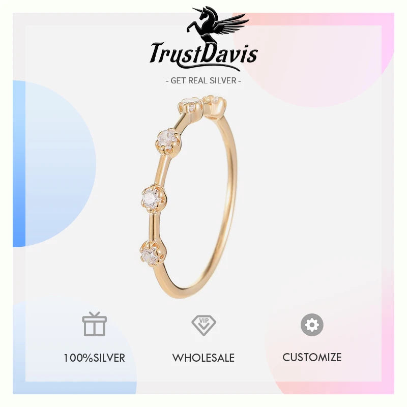 TrustDavis Real 925 Sterling Silver Women's Fashion Simple Star Trail Index Finger Ring for Women Girls Fine Jewelry Gift DS4688