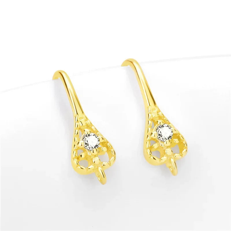 TrustDavis Real 925 Sterling Silver Fashion Dazzling CZ Opening Handmade Ear Hook Earring DIY Accessories Fine Jewelry HY365