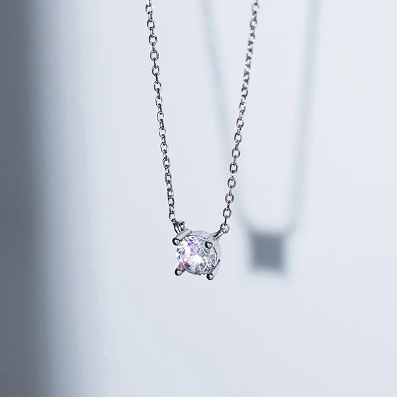 TrustDavis Real 925 Sterling Silver Fashion Sweet Four Clawed Diamond Inlay Necklace for Women Wedding Party S925 Jewelry DA1633