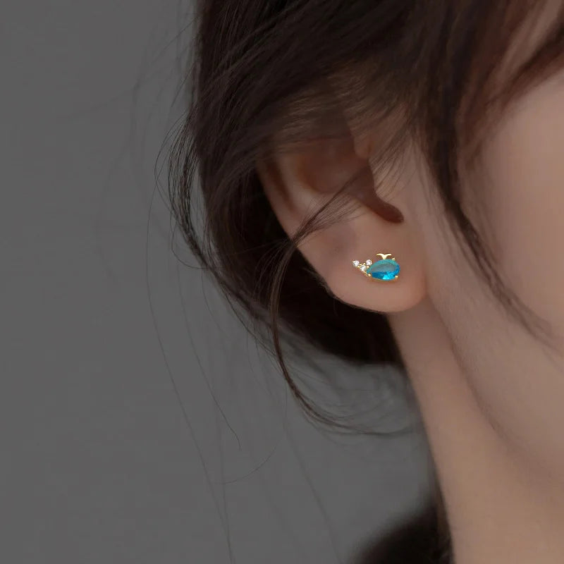 Trustdavis Real Minimalist 925 Sterling Silver Cute Animal Stud Earrings Whale Shrimp Crab Seahorse Teen Gift Jewelry   DS3799