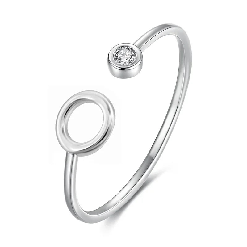 TrustDavis Genuine 925 Sterling Silver Fashion Round Triangle Shiny CZ Opening Ring For Women Wedding Party S925 Jewelry DA1172