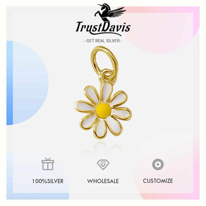 TrustDavis New Real 925 Sterling Silver Fashion Daisy Flower Charm Pendant Handmade DIY Accessories Wholesale DZ1721