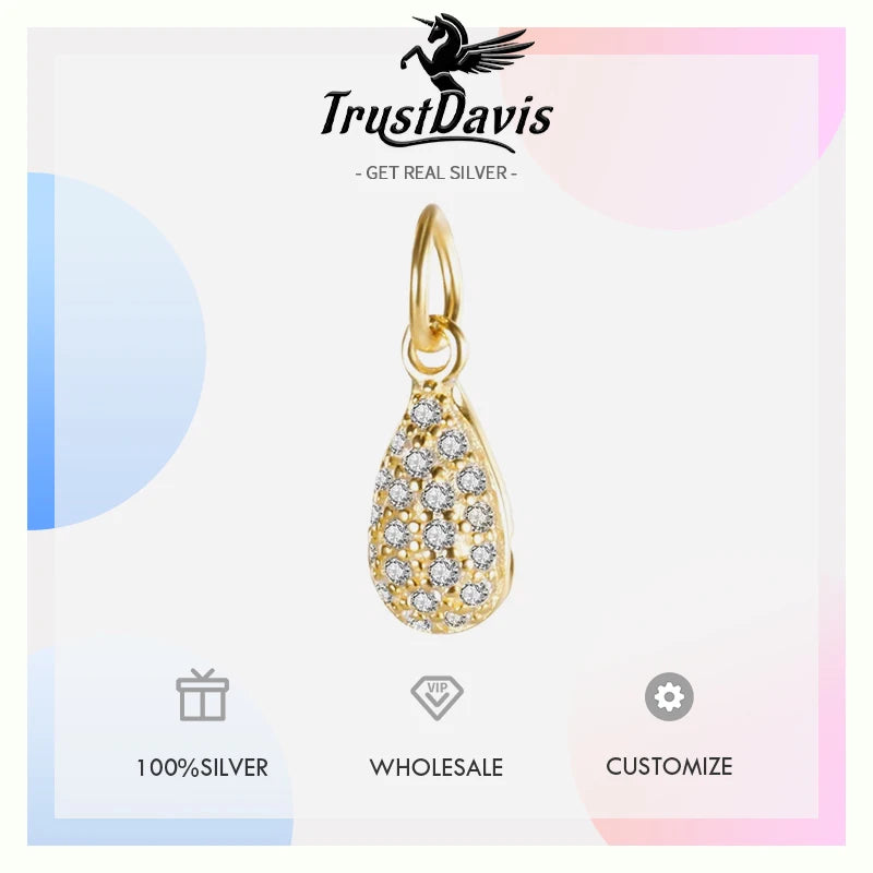 TrustDavis Real 925 Sterling Silver Water Drop Shiny CZ Pendant Handmade DIY Necklace Bracelet Accessories Fine Jewelry HY513