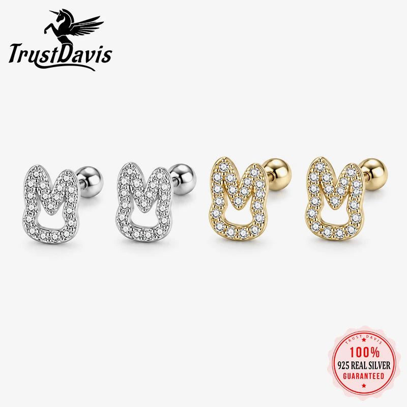 Rabbit Stud Earrings Cute Hollow Rabbit CZ Screw Earrings DS4998