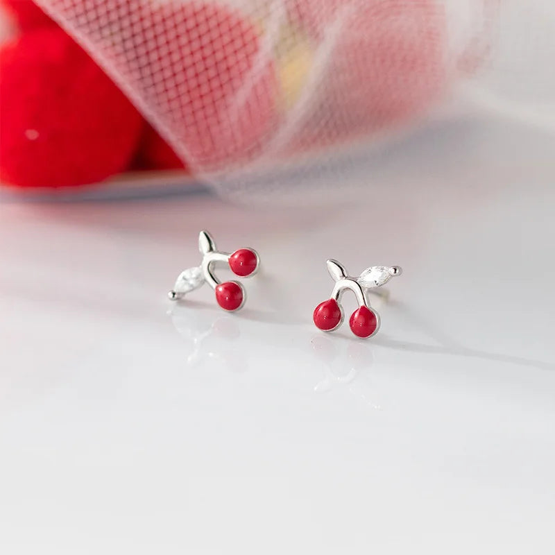 Cherry Zircon Silver Earrings DS4872
