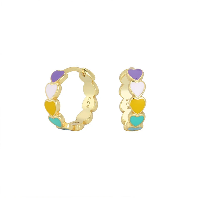 TrustDavis 925 Sterling Silver Women's Fashion Simple Colorful Epoxy Heart Hoop Earrings for Women Girls Jewelry Gift DS4433