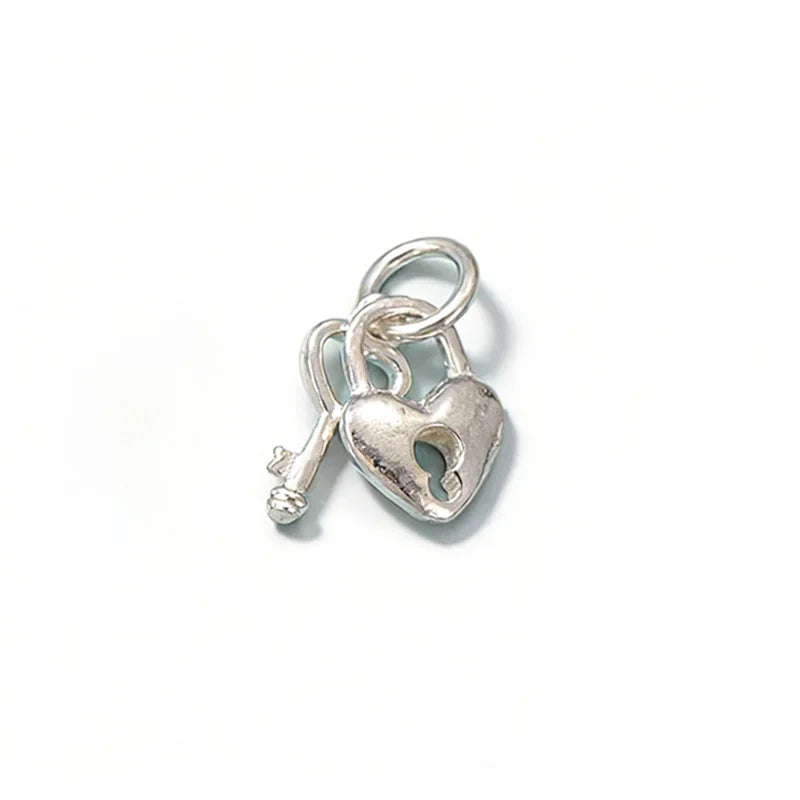 TrustDavis 925 Sterling Silver Fashion Classic Heart Lock & Key Pendant DIY Necklace Bracelet Accessories Fine Jewelry DZ1852