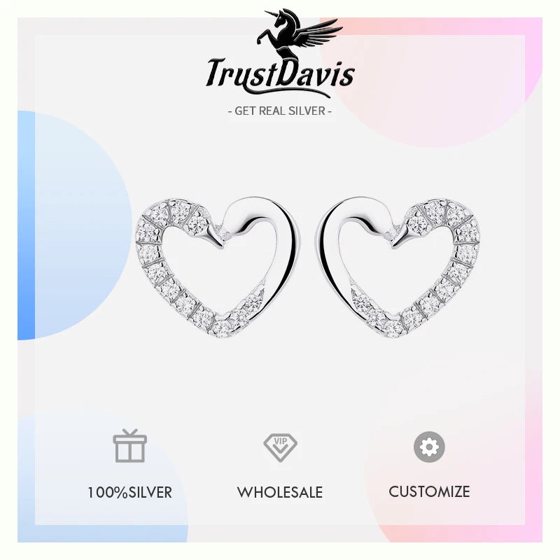 Hollow Heart Earring Minimalist Pave CZ Stud Earrings DS4994