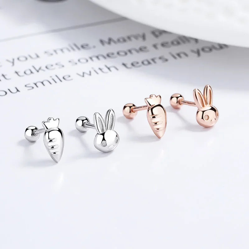 TrustDavis Real 925 Sterling Silver Cute Rabbit Radish Charm Stud Earrings for Kids Teen Girls Party Fine S925 Jewelry DS3586