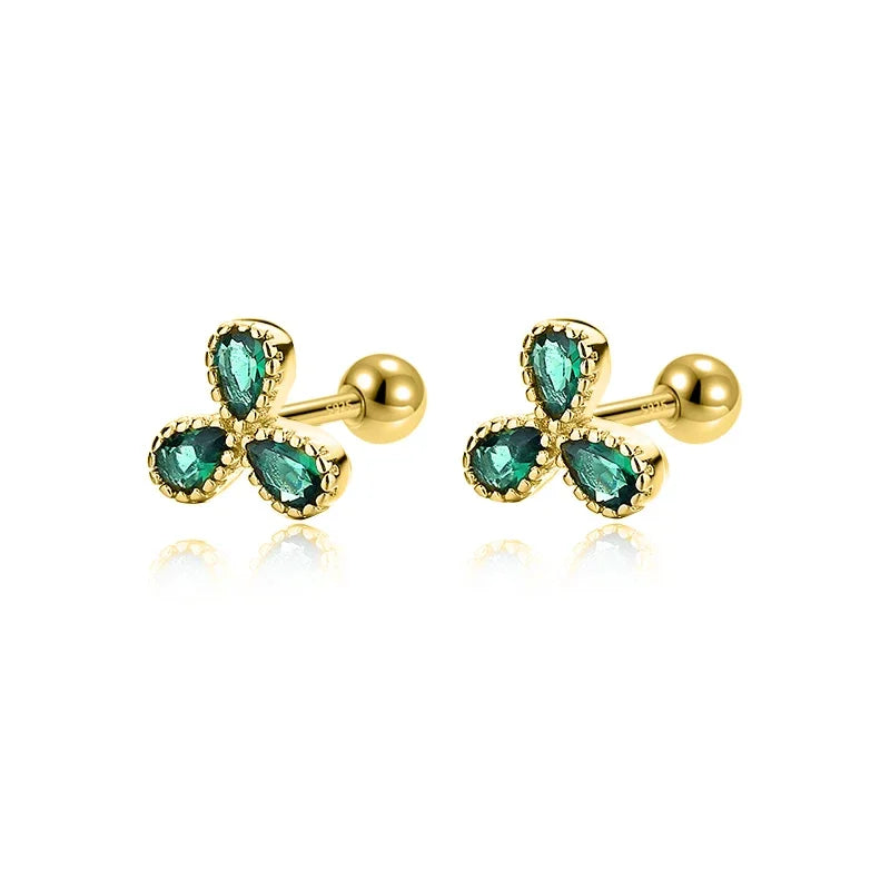 Flower Shiny CZ Bead Screw Stud Earrings For Women Wedding Fine Jewelry DA2491