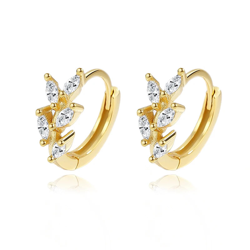 TrustDavis Real 925 Sterling Silver 2022 Fashion Leaf Zircon Charm Hoop Earrings For Women Wedding Statement Fine Jewelry DG0103