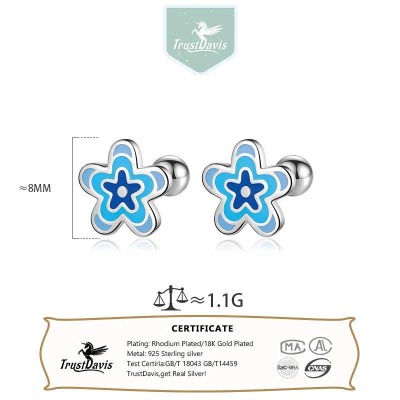 TrustDavis Girls Real 925 Sterling Silver Sweet Drip Glue Flower Stud Earring Gift for Women Girl Fine Jewelry Gift DB1429
