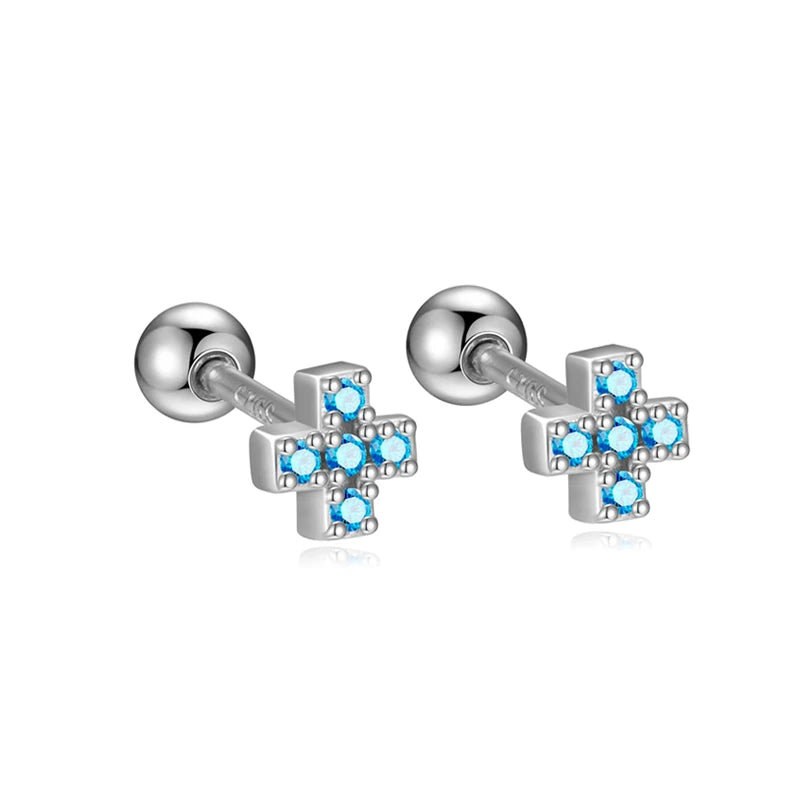 Colored Zircon Cross Screw Earrings DS4758