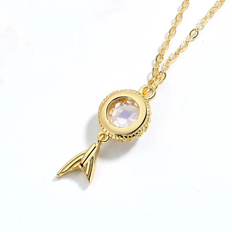 Trustdavis Genuine 925 Sterling Silver Fashion  Mermaid Tail Rainbow Gem Short Necklace for Women Wedding Jewelry Gift DS4130