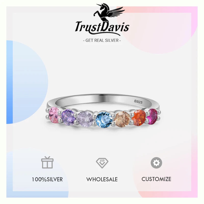 TrustDavis Plata de Ley 925 auténtica anillo de moda y banda Simple para mujer anillo redondo de circonia cúbica para mujer joyería de regalo DS4229