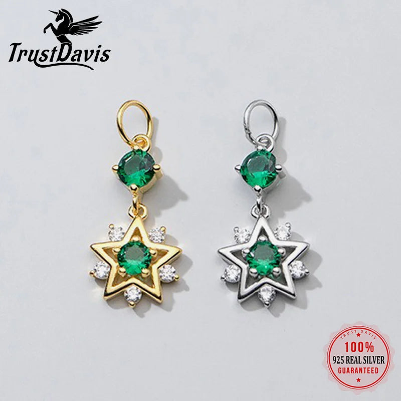 TrustDavis Real 925 Sterling Silver Fashion Gild Five Pointed Star Charm Pendant Handmade DIY Accessories Wholesale DZ1700