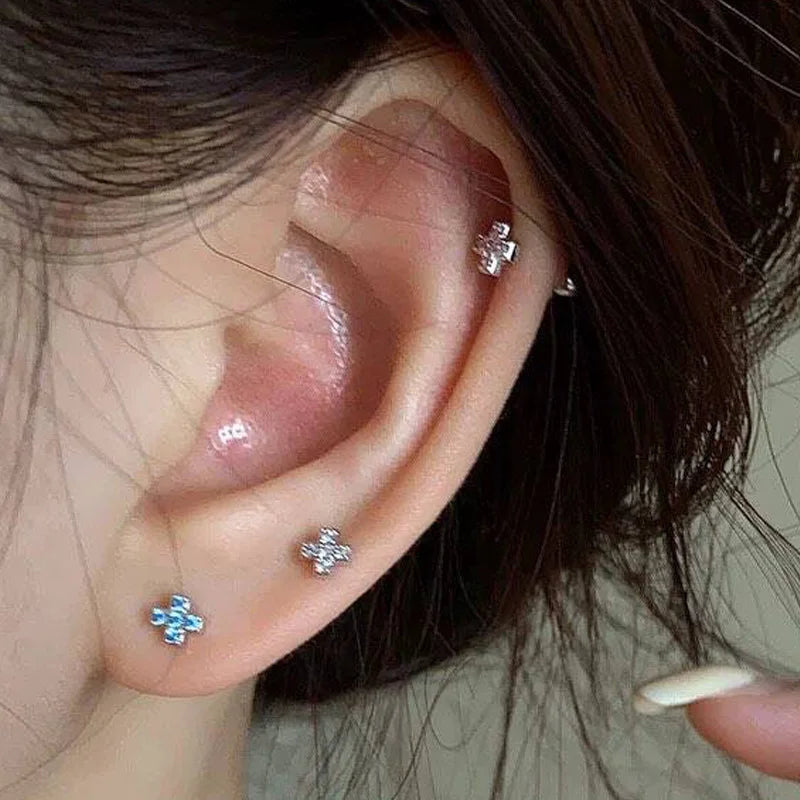 Colored Zircon Cross Screw Earrings DS4758