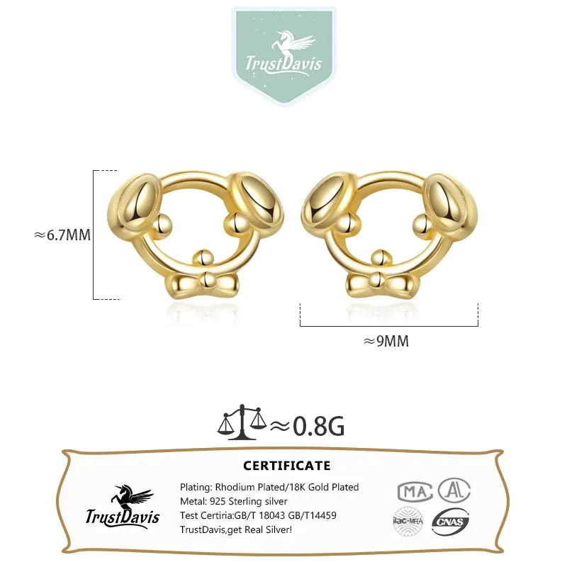 TrustDavis 100% 925 Sterling Silver Cute Little Dog Hollowed Out Stud Earrings for Daughter Girls Teens Lady DS4109