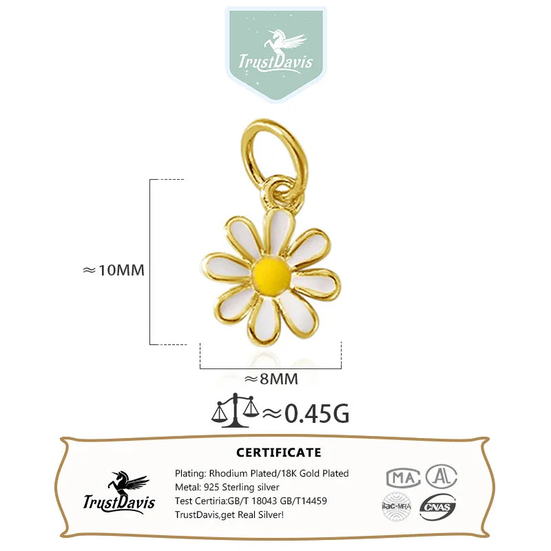 TrustDavis New Real 925 Sterling Silver Fashion Daisy Flower Charm Pendant Handmade DIY Accessories Wholesale DZ1721