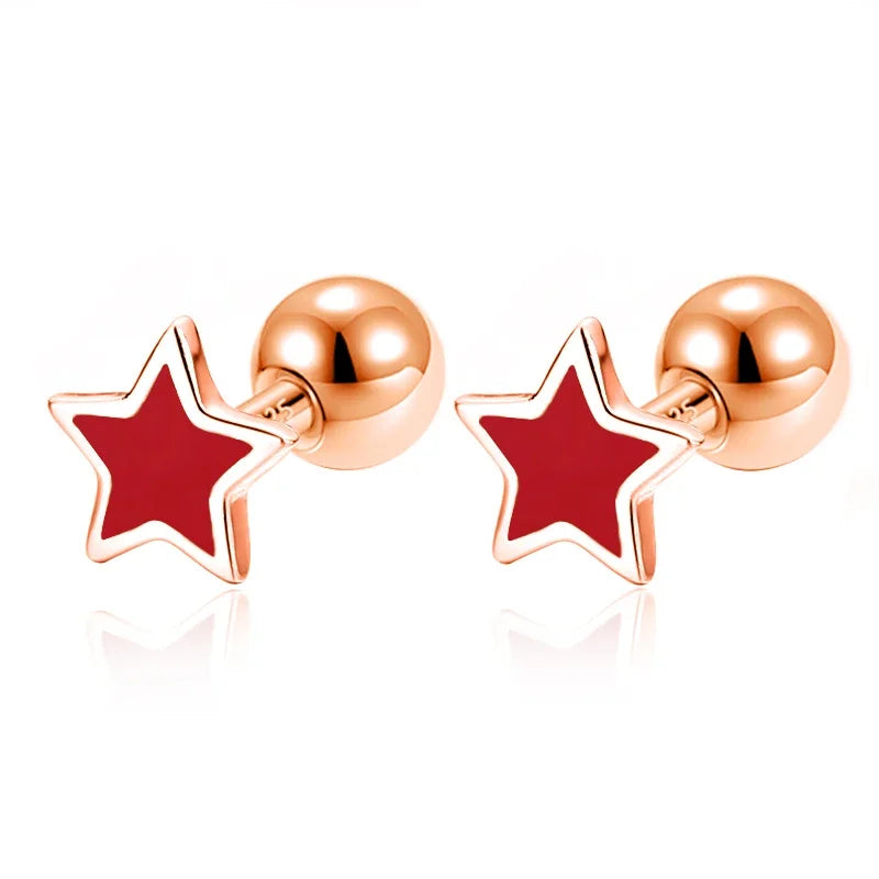 TrustDavis Real 925 Sterling Silver Heart Star Bead Screw Stud Earrings For Women Valentine's Day Fine S925 Jewelry Gift DA2871